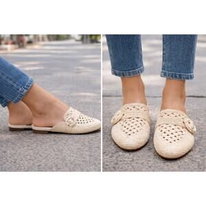 Nine West Caspe2 Ivory Woven Mule Slides Womens Size 9M Raffia Pointed Toe NWBox